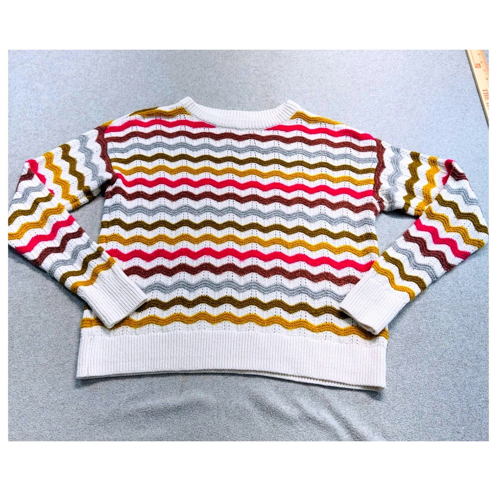 Lou & Grey LOFT Sweater Women XS Multicolor Chevron Zig Zag Knit Crew Neck Fall